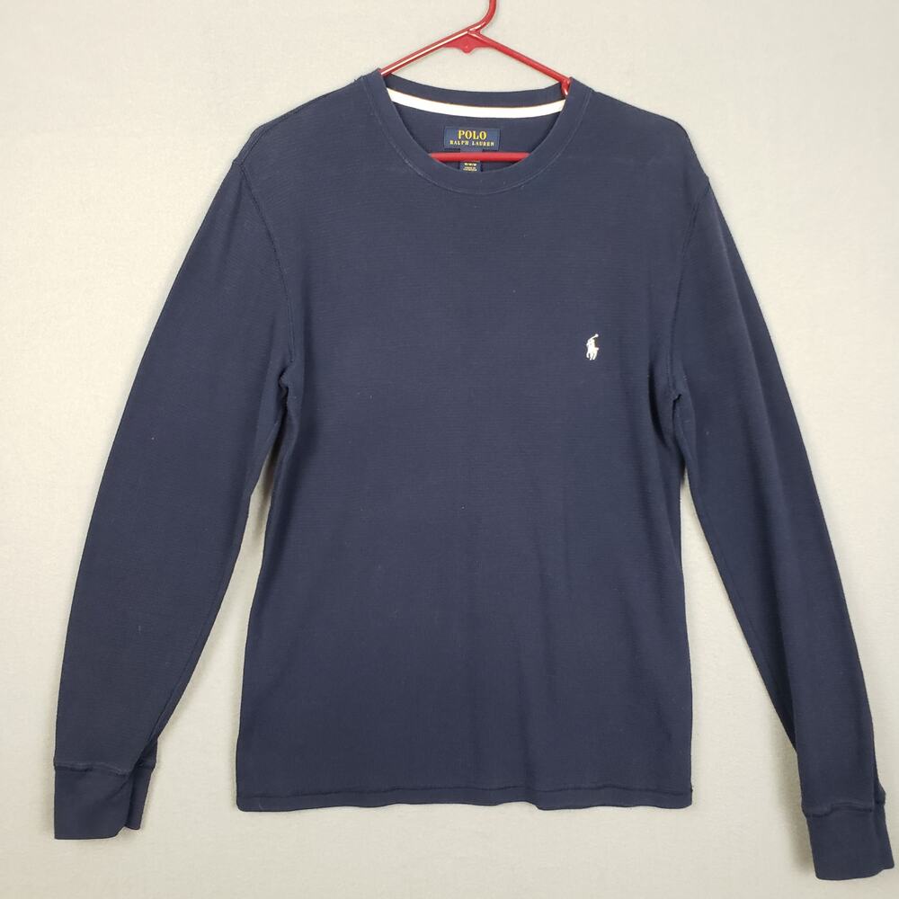 Polo Ralph Lauren Size M Waffle Knit Thermal Sweater Navy Blue Preppy Casual